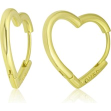 Aya Diamond Gümüş Gold Loved Yazılı Taşsız Kalp Kadın Küpe