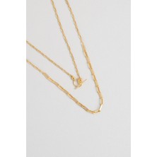 So CHIC İtalyan T Kilit 18 Ayar Sarı Altın Kaplama 45 Cm Gümüş Zincir Kolye