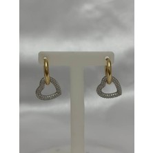 Lysia Accessory Çelik Silver Kalp Charmlı Gold Küpe