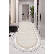 Lavita Home Makinede Yıkanabilir Kaymaz Taban Leke Tutmaz Bej Oval Salon Halısı Mutfak Halısı ve Yolluk