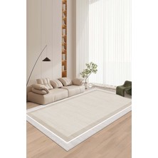 West Home Modern Tema Kaymaz Taban Leke Tutmaz Yıkanabilir Bej Çizgili Salon Halısı 100 x 200 cm