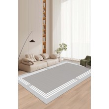 West Home Makinede Yıkanabilir Kaymaz Taban Leke Tutmaz Gri Çizgili Salon Halısı Mutfak Halısı ve Yolluk