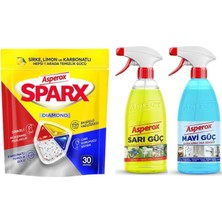 Asperox 3'lü Set-(Bulaşık Makinesi Tableti 30 Kapsül +Mavi Güç 1000 ml + Sarı Güç 1000 Ml)