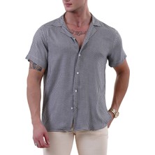 Exve Exclusive Siyah Beyaz Kazayağı Ekoseli Viskon Hawaii Rahat Kesim Kısakol Yazlık Gömlek