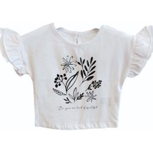 Çikoby Kız Bebek  Pamuklu Çiçek Baskılı Kolları Fırfırlı Bluz