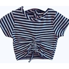 Çikoby Kız Bebek Çizgili Büzgülü Örme Bluz