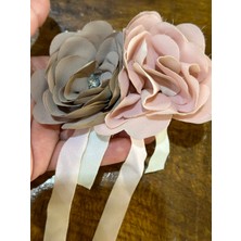 Gönülden Tasarım 11X8 cm Çift Güllü Püsküllü Taşlı Broş Yaka Iğnesi