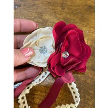 Gönülden Tasarım 10X8 cm Çift Güllü Püsküllü Taşlı Broş Yaka Iğnesi