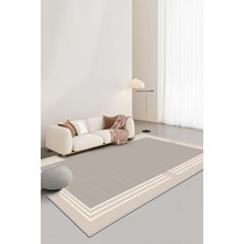 Life Decortiva Makinede Yıkanabilir Kaymaz Taban Leke Tutmaz Bej Çizgili Salon Halısı Mutfak Halısı ve Yolluk