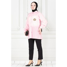 Sevitli Cebi Arı Detaylı Keten Tunik-Pembe