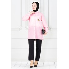 Sevitli Cebi Arı Detaylı Keten Tunik-Pembe