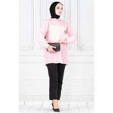 Sevitli Cebi Arı Detaylı Keten Tunik-Pembe