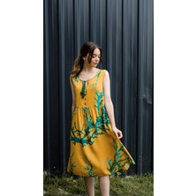 Gils Butik Mercan Desenli Hardal Elbise