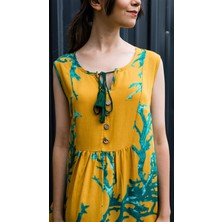 Gils Butik Mercan Desenli Hardal Elbise
