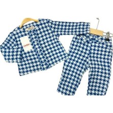 Çikoby Kız Bebek Dokuma Kazayağı Desenli Ceketli Pantolon Takım