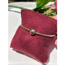 ByMerve Kadın Gold Altın Yuvarlak Taşlı Kararmaz Çelik Küp Model 18CM Ince Zarif Bileklik