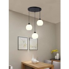 Riolight  Retro,rustik,vingate Opal Camlı 3XE27 Duylu Metal Gövde Sarkıt Avize Taban ÇAPI.30CM