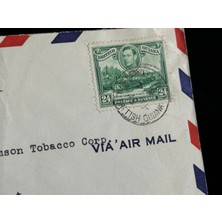 Ephemera Uçak Postası Air Mail 1936 -1952 Yılından British Guiana'dan Amerika'ya Postalanmış 24 Cent Pullu