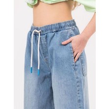 Zekids Kız Çocuk Bol Paça Bel Lastikli Kot Pantolon
