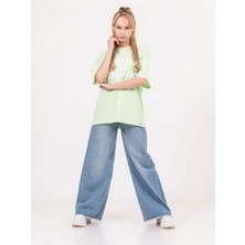 Zekids Kız Çocuk Bol Paça Bel Lastikli Kot Pantolon