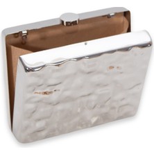 Sun Pieces Vera Gümüş Renk Clutch, Metal Parlak El Çantası, Silver Portföy Çanta