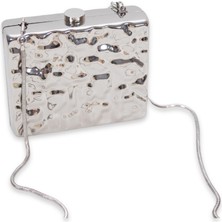 Sun Pieces Vera Gümüş Renk Clutch, Metal Parlak El Çantası, Silver Portföy Çanta