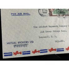 Ephemera Ingiliz Sömürge Uçak Postası Air Mail 1952 Yılında Jamaika'dan Ingiltere'ye Postalanmış