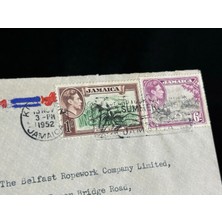 Ephemera Ingiliz Sömürge Uçak Postası Air Mail 1952 Yılında Jamaika'dan Ingiltere'ye Postalanmış