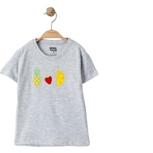 Babexi Kız Çocuk Mini Ananas Çilek Limon Baskılı Gri Tshirt