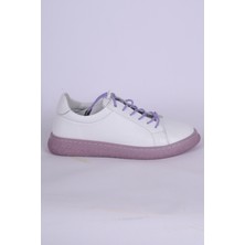 New Onix 037 Deri Ortopedik Taban Bağcıkları Lastikli Hafif Rahat Esnek Lila Günlük Kadın Ayakkabı