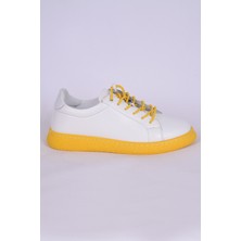 New Onix 037 Deri Ortopedik Taban Bağcıkları Lastikli Hafif Rahat Esnek Sarı Günlük Kadın Ayakkabı