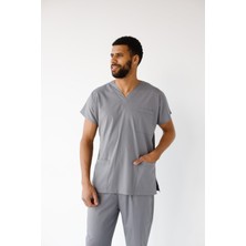 Dr. Mitra Erkek Likralı Yarasa Kol Hemşire Doktor Takım Gri