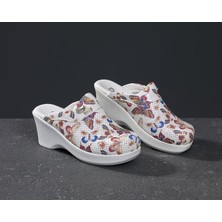 Dr. Mitra Dolgu Topuklu Kadın Sabo Terlik 705 Kelebek Desenli