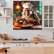 Gaagart Kare Kanvas Mutfak Tablosu Aşçı Hayvanlar Sevimli Maymun