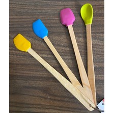 Arthane 4 Lü Renkli Isıya Dayanıklı Ahşap Saplı Spatula Kaşık Seti (26 Cm)