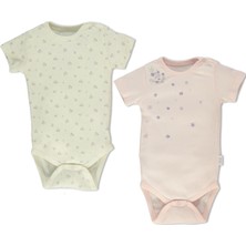 Bebetto Ajurlu Gözenekli Pamuklu Kısa Kollu Bebek Çocuk Body 2li Yaş Çiçek Nakışlı (My Happıness) (T2544)