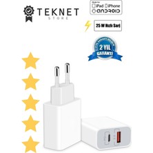 TEKNETSTORE Samsung 25W Süper Hızlı USB ve Type C Çift Girişli Şarj Adaptörü 25WATT Turbo Adaptör