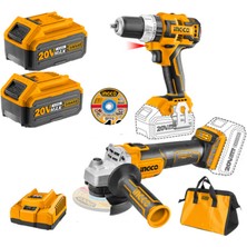 Ingco ING-CKLI6015 Li-Ion Akülü 2'li Kombo Set - Matkap ve Avuç Taşlama 20V 2 x 4 Ah Akü