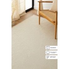 Ocean Home Textile Yıkanabilir Jüt Görünümlü Krem Renk Hasır Desenli Halı Kilim 200 x 290 cm