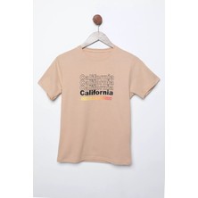 Julude Bej California Baskılı Bisiklet Yaka Erkek Çocuk Tişört P-00011573