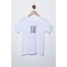 Julude Beyaz Bisiklet Yaka Baskılı Erkek Çocuk Tişört P-00011578