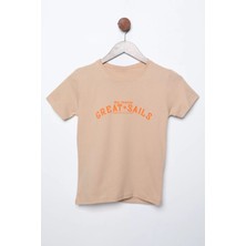 Julude Bej Yazı Baskılı Bisiklet Yaka Erkek Çocuk Tişört P-00011579