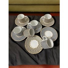 Artistic Quality Dekoratif Şık Tasarım Beyaz Altın Yaldızlı 6 Kişilik Porselen Kahve Fincan Seti