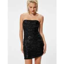 Koton Abiye Elbise Pullu Payetli Mini Straplez Kolsuz