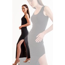 Laranor U Yaka Yandan Yırtmaç Detay Elbise 42 - Siyah