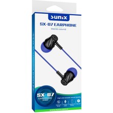 Sunix Stereo Ses Mikrofonlu 3.5mm Jack Kulak İçi Kablolu Kulaklık Mavi SX-07