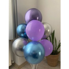 Funi Parti Malzemeleri Krom-Pastel Balon Seti 7li (Mavi-Mor-Gri)