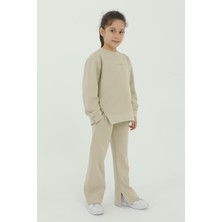 Black One Bisiklet Yakalı Yırtmaçlı Ispanyol Paça Baskı Detaylı Pamuklu 2'li Alt Üst Kız Eşofman Takımı