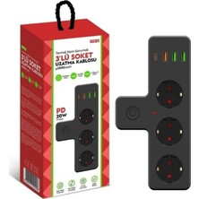Fulltech Ftr-12 Isıya Dayanıklı Çocuk Koruma 3'lü 3 USB 1x Type C 2 mt Akım Kablo Termal Akım Korumalı Priz