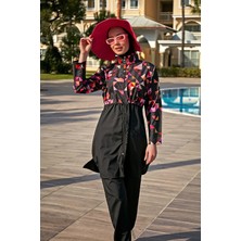 Remsa Mayo Paraşüt Tam Kapalı Tesettür Mayo R4804 Pembe Geometrik